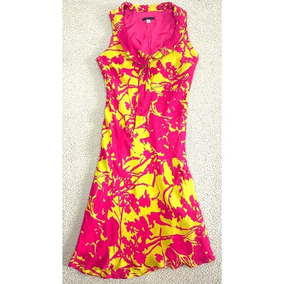 Y2K RUBY WELLES Silk Slip Dress Pink Yellow Lined Sailor Neckline - Picture 1 of 16